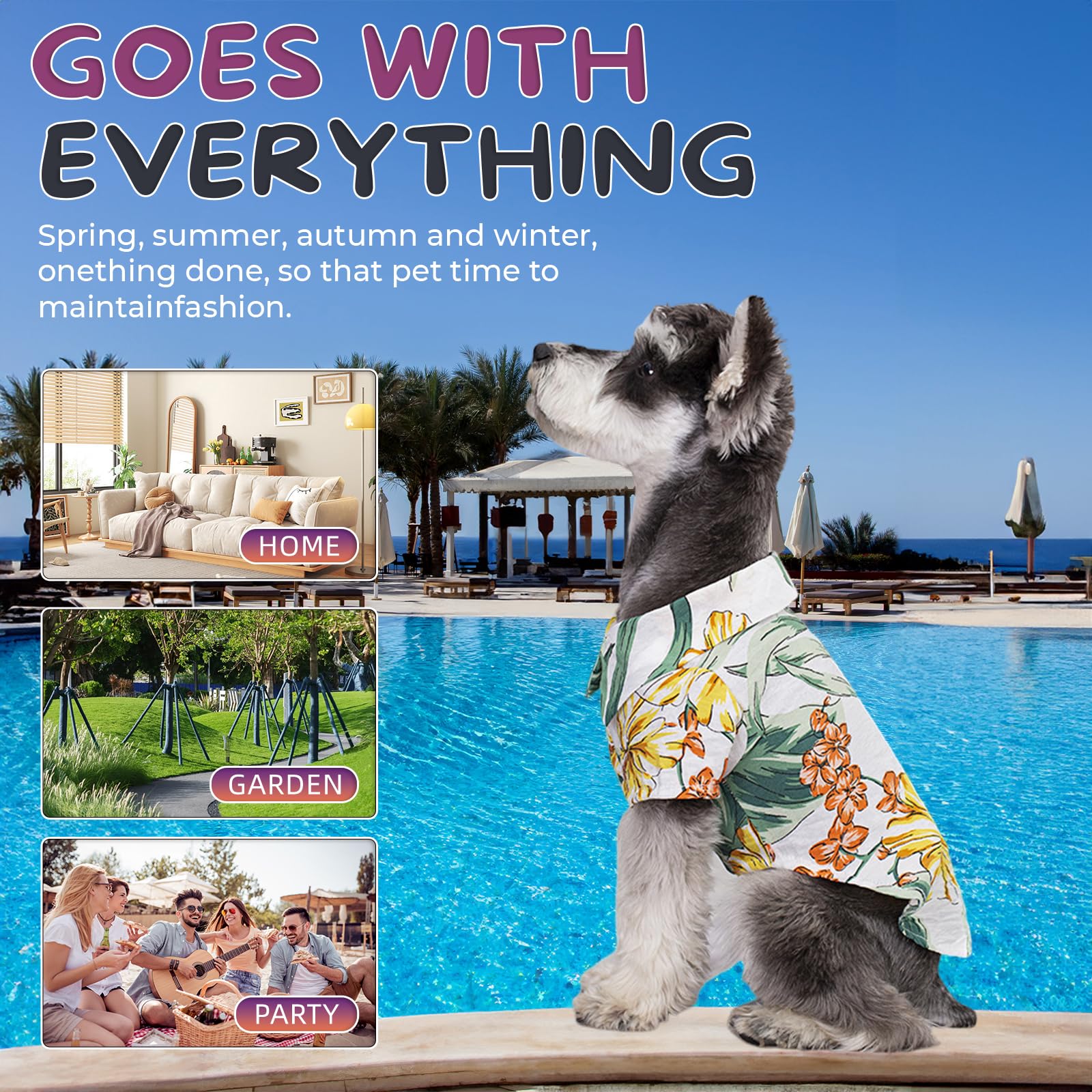 Hawaii Dog Shirt, Pet Summer T-Shirts Dog Style Floral Breathable Cool Clothes Hawaiian Shirts For Small Dogs And Cats Owner And
